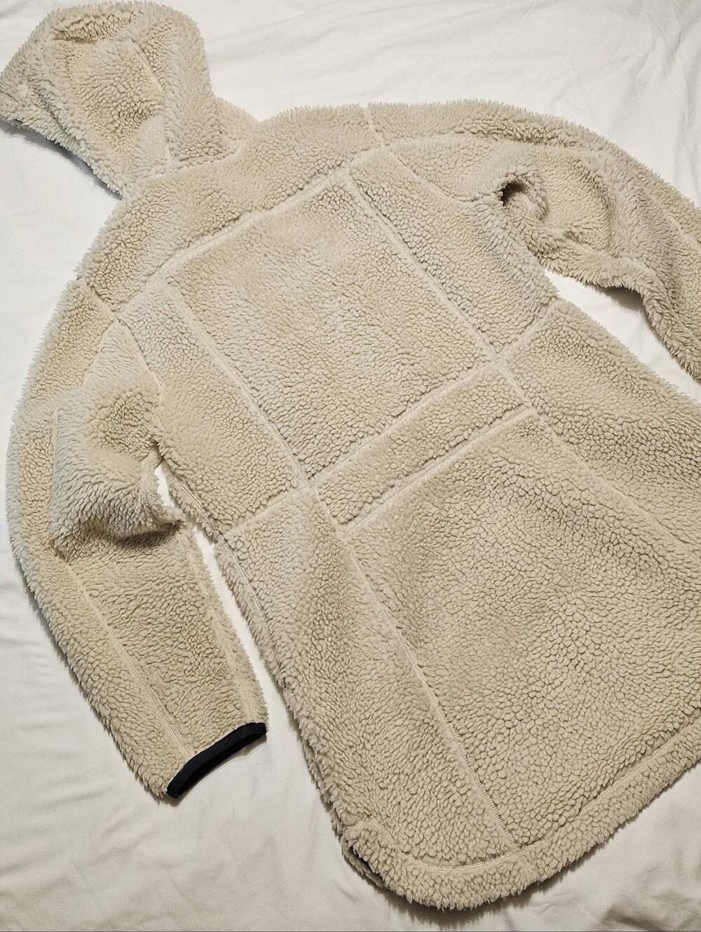 L.L. Bean Mountain Pile Cozy Fleece Cream Sherpa Zip Up Hooded Winter Coat - Picture 6 of 7